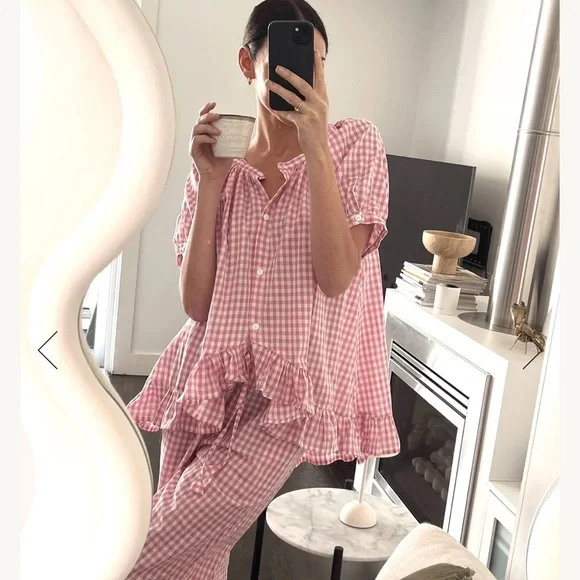 NWT! Piyama Pink Gingham Top/Blouse, Size Small - Picture 4 of 9